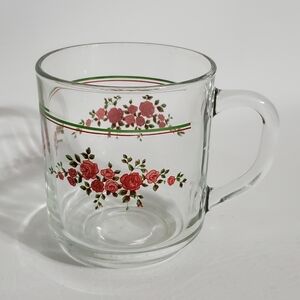 Vintage Luminarc Clear Coffee Mug Roses Glass Cup
